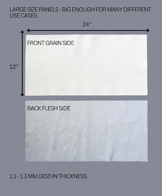 12'' x 24'' Genuine Full Grain Cowhide Leather Sheet — Soft Leather for Upholstery Repair, Handbags, Wallets, Sewing, Crafts, & DIY Projects — 1.1-1.3mm (3oz) Pre-Cut (White, 5 Pieces)