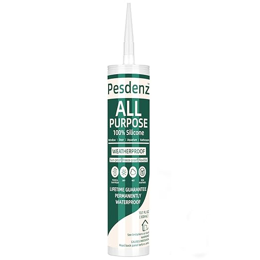 White Universal Silicone Caulk, 100% Silicone Sealant Outdoor Waterproof, Flexible Cartridge Adhesive Caulking for Aquarium RV Roof Window Door Kitchen Bathroom Bathtub Shower Seal, 10.1 Oz, 1 Pack
