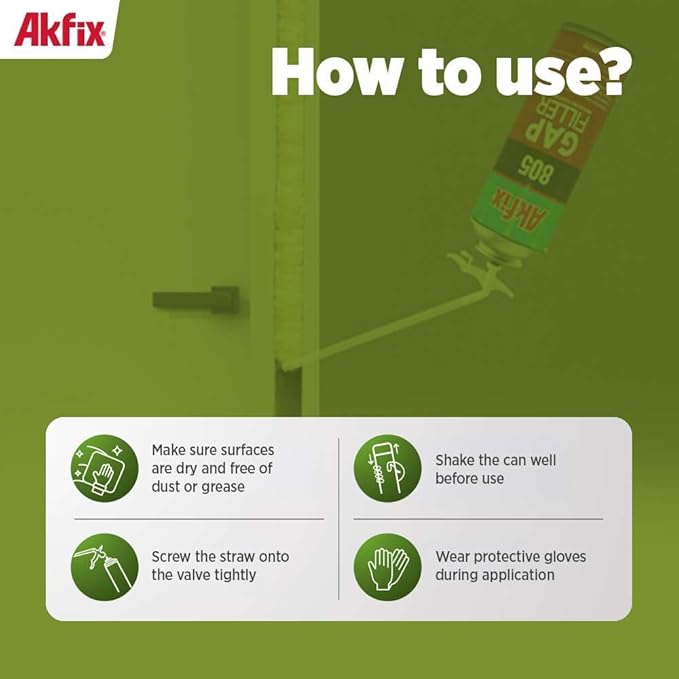 Akfix 805 Gap Filler Expanding Foam Sealant (2x12 Oz.)- Gaps and Cracks Spray Insulation Can, Waterproof Sealant with Straw, Polyurethane Expanding Foam for Window and Door | 12 Oz. 2 Pack