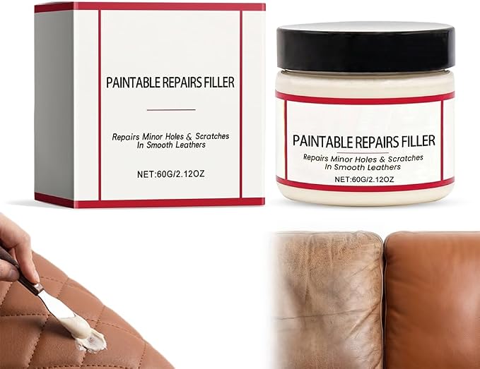 LECDOA Leather Filler, Flexible Fast Drying Leather Repair Compound, Paintable Waterproof Leather Repair Paste, Fixes Holes Tears Cracks Scratches for Car Seats Furniture Shoes (1pc)