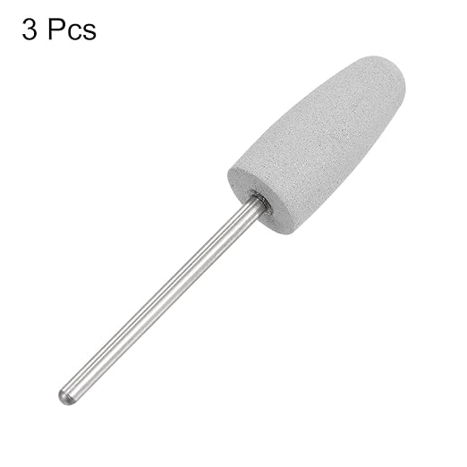 uxcell 3pcs 150 Grits Abrasive Mounted Stone 2.35mm Shank 2/5"(10mm) Dia Conical Heads Stone Grinding and Polishing Wheels for Nail Polishing