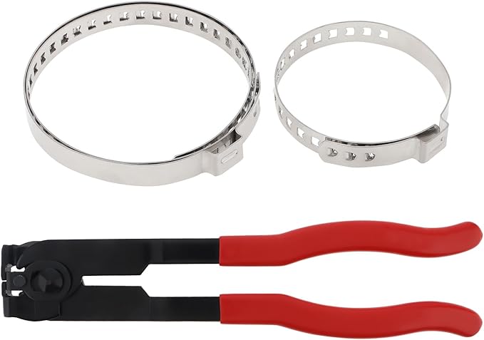 CV Boot Clamp Pliers with 10PCS Stainless Steel Crimp Bands, 5PCS Small and 5PCS Large Universal Adjustable Drive Shaft Joint Boot Crimp Clamps, Boots Clamp Tool Repair for Most Cars