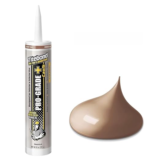 Titebond Pro-Grade Plus Siliconized Acrylic Caulk, Cedar Tan – Multi-Purpose Interior/Exterior Sealant for Wood, Metal, Glass, Tile, Fast-Drying – 8451, 10.1 Oz. Cartridge