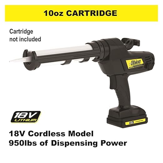 Albion Engineering 846-1E Cordless Cartridge Gun with Swivel Carriage, 18V, 1/10 Gallon