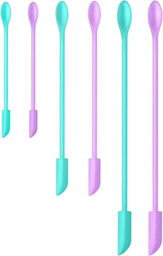 Silicone Spatula Set (6Pcs) - Mini Scraper Tool for Beauty & Food - Reach Every Last Drop, Multi-Size Spatulas for Makeup Jars, Lotion Bottles & Kitchen Containers (Blue and purple)