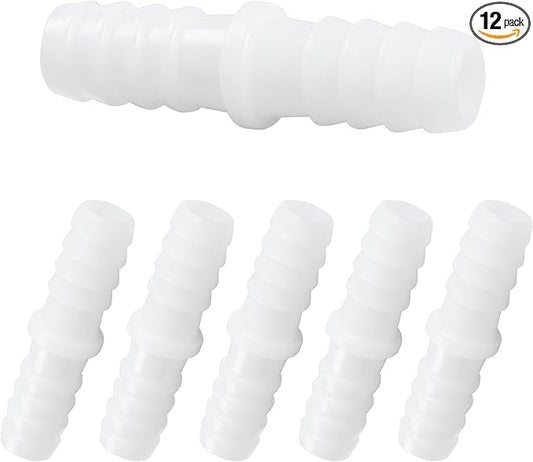 12Pcs 1/2" x 1/2" Plastic Hose Barb Fittings, Barbed Splicer Mender Joint Adapter Union Connectors for Aquarium, Household, Fuel, Gas, Liquid, Air Hose Repair