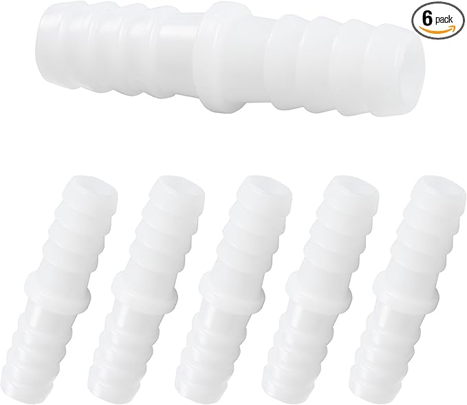 6Pcs 1/2" x 1/2" Plastic Hose Barb Fittings, Barbed Splicer Mender Joint Adapter Union Connectors for Aquarium, Household, Fuel, Gas, Liquid, Air Hose Repair