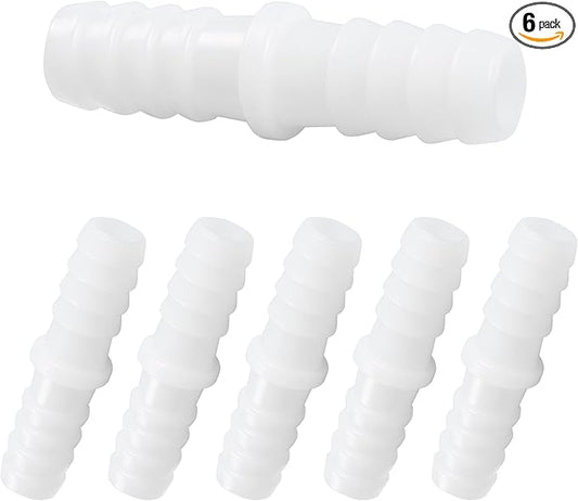 6Pcs 1/2" x 1/2" Plastic Hose Barb Fittings, Barbed Splicer Mender Joint Adapter Union Connectors for Aquarium, Household, Fuel, Gas, Liquid, Air Hose Repair