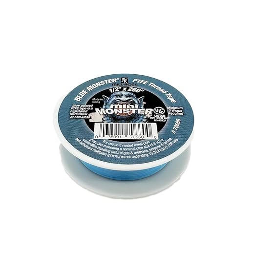 Millrose 70660 Monster Roll PTFE Thread Seal Tape, 1/2-Inch x 260-Inch, Blue