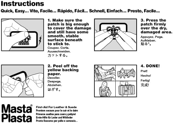 MastaPlasta Instant Self-Adhesive Premium Leather Repair Patch. Black Pirate 2 x 2 Inch (5cm x 5cm). DIY Upholstery-Quality Patches for Couches, Car Interiors, Bags