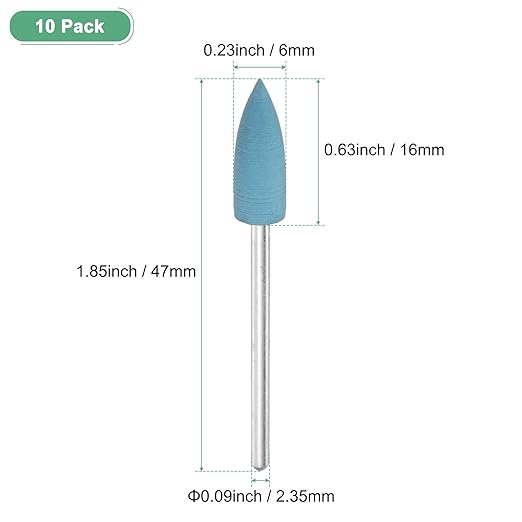 M METERXITY 10-Pack Polishing Bit Buffing Wheel, 0.23 Inch(6mm) Dia Silicone Pointed Polishing Kit Sanding Bits for Jewelry/Bone Products/Jade Carvings, Rotary Tool 2000 Grits [Blue]