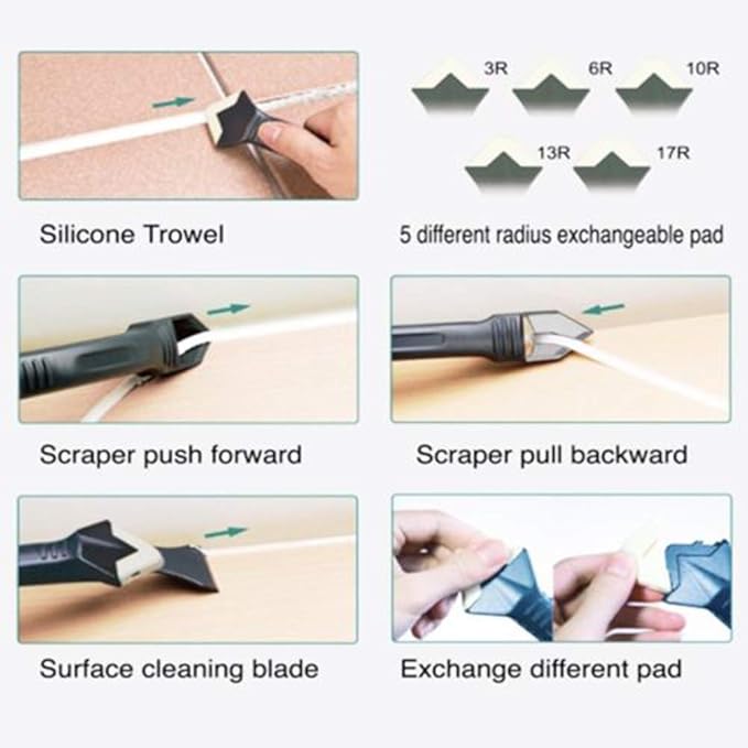 Generic 3 in 1 Silicone Caulking Tool | Caulk Removal Tool | Grout Removal Tool | Caulk Removal Tool for KitchenBathroom, Windows and Sink Joints (Stainless Steel Head)