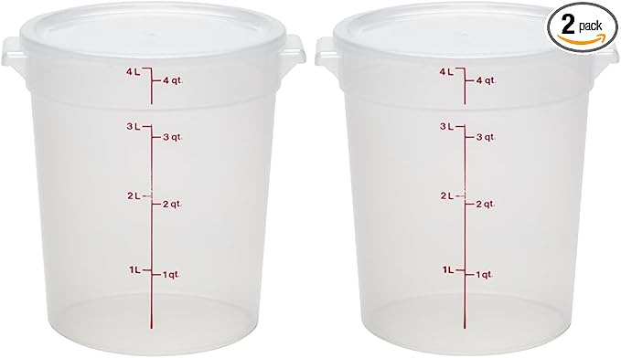 Cambro Food Storage Containers with Lids (BPA-Free) - 4 Quart - Food Grade Buckets with Lids (2 Pack) - For Dough Proofing and Brining (Translucent)