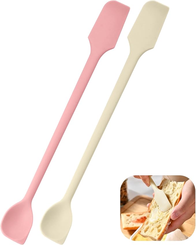 2 Pcs Mini Silicone Spatulas, Multifunctional Small Scrapers for Kitchen, Cosmetics & Jars, Reusable Stirrer for Jam, Lotion, Narrow & Thin Bottles, Colorful