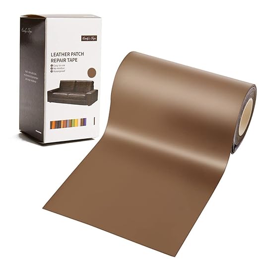 Leather Repair Patch Kit Medium Brown 3 x 60 inch Leather Repair Tape Self Adhesive Patch for Furniture, Couch, Sofa, Car Seats Computer Chair First Aid Vinyl Repair Kit