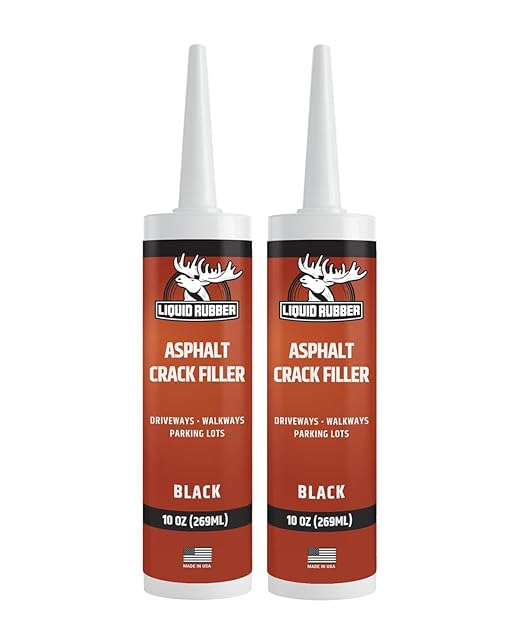 Liquid Rubber Asphalt Crack Filler - Professional-Grade Self-Leveling Waterproof Sealant for Driveway, Parking Lot & Walkway Cracks - Black 10oz - Helps Stop Water Intrusion & UV Damage - 2 Pack