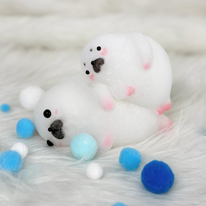 Taba Squishy Kit Seal Silicone Mold 4''+Liquid Gel+Flocking Cute Animal Maker Set