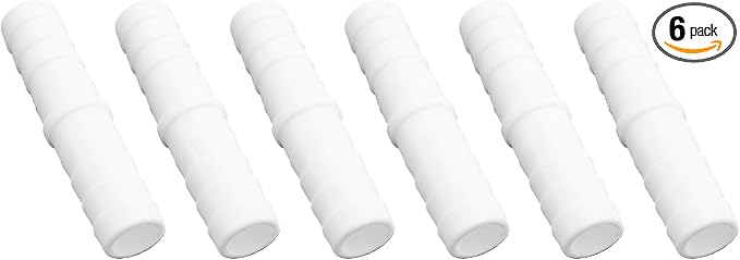 6Pcs 5/8" x 5/8" Plastic Hose Barb Fittings, Barbed Splicer Mender Joint Adapter Union Connectors for Aquarium, Household, Fuel, Gas, Liquid, Air Hose Repair