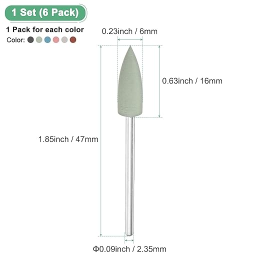 M METERXITY 1-Set Polishing Bit Buffing Wheel, 0.23 Inch(6mm) Dia Silicone Pointed Polishing Kit Sanding Bits for Jewelry/Bone Products/Jade Carvings, Rotary Tool