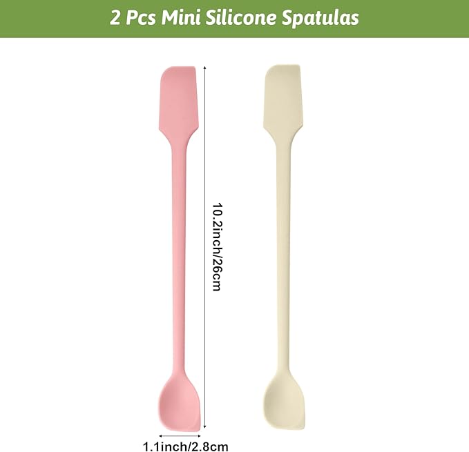 2 Pcs Mini Silicone Spatulas, Multifunctional Small Scrapers for Kitchen, Cosmetics & Jars, Reusable Stirrer for Jam, Lotion, Narrow & Thin Bottles, Colorful