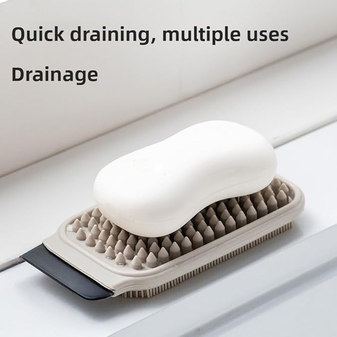 3-in-1 Silicone Dish Sponge-Food-Grade BPA-Free Cleaning Brush with Dual-Sided Comb&Scraper,Hanging Hole for Easy Storage,Fast-Dry Reusable Kitchen Gadget for Dishes/Fruits/Vegetables (Red+Grey)
