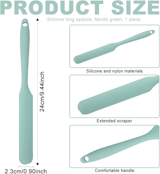 Silicone Jar Spatula,Non-Stick Heat Resistant Kitchen Thin Spatula,Sourdough Stirring Stick,Jam Spreader for Peanut Butter,Cake Cream Butter Spatulas for Scraping Icing Bread Cream (Light green)