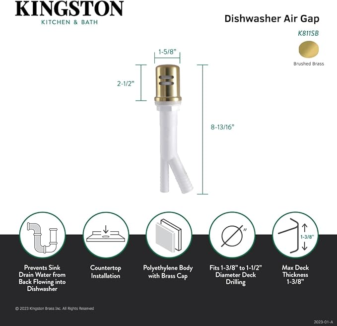 Kingston Brass K811SB Trimscape Air Gap for Dish Washer, Brushed Brass