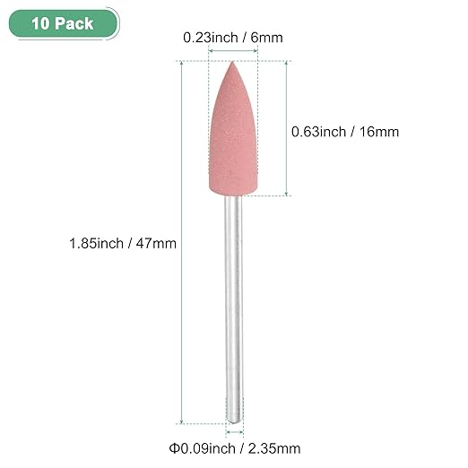 M METERXITY 10-Pack Polishing Bit Buffing Wheel, 0.23 Inch(6mm) Dia Silicone Pointed Polishing Kit Sanding Bits for Jewelry/Bone Products/Jade Carvings, Rotary Tool 180 Grits [Pink]