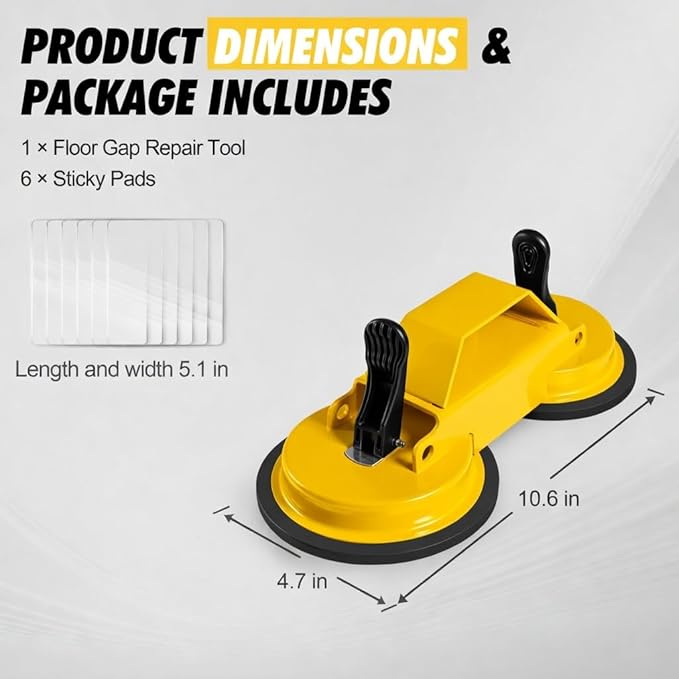Floor Gap Fixer Tool, 45° Striking Surface Floor Gap Repair Tool with Dual Suction Cup, Made of Iron. with 6pcs Sticky Pads for Fixer Laminate/Vinyl Flooring Tools