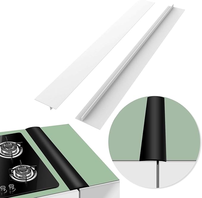 2 Pack Flexible Kitchen Stove Gap Covers, Silicone Gap Fillers Between Counter and Stovetop,Washer, Oven, Dryer, Easy to Wipe, Food grade silicone material (White,21in)