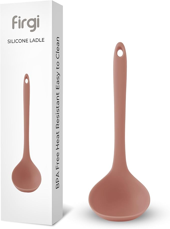 Platinum Silicone Cooking Ladle for Baking, Scraping & Mixing, 100% Food Grade Colorful Silicone Kitchen & Serving Utensils, Heat Resistant, Non-Stick Cookware - 8.6 inch Dry Rose