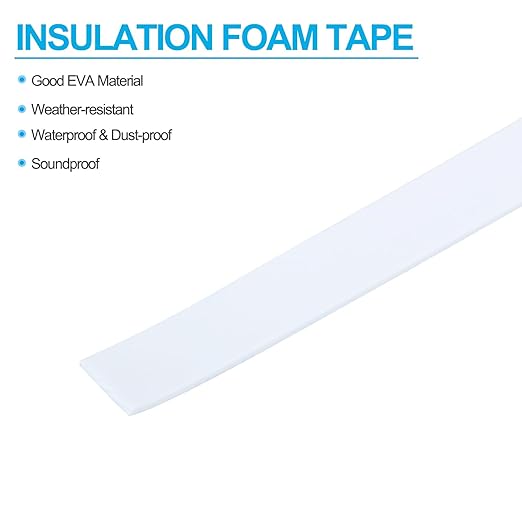 PATIKIL 3/4" W x 5/64" T x 16.4Ft EVA Single Sided Foam Tape, 2Pcs Multipurpose Sealing Strip Foam Waterproof Weather Stripping Foam Sealing Foam Strips with Adhesive for Door, White