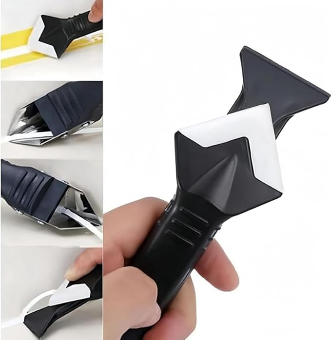 Silicone Caulking Tool 3 in 1, Glass Glue Angle Scraper, Stainless Steelhead Caulk Remover and Sealant Scraper, for Kitchen Bathroom Window and Frames Sealant Seals