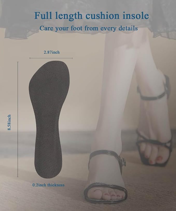 2 Pairs Pigskin High Heel Cushion Inserts, Adhesive Arch Support Sandal Inserts, Anti-Slip Shoe Inserts for Flat Shoe Pain Relief, Leather Cushioning Heel Insoles for Boots Dress Shoes, Gray, S 5-7