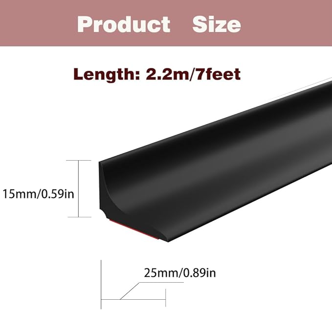 Water Dam Silicone Waterproof Barrier Bathroom and Kitchen Water Strip Coving Edging Strip（Black-2.2m）