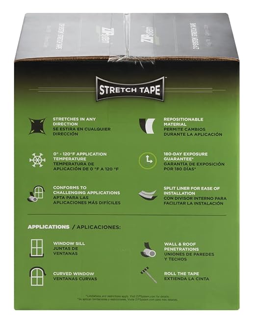 ZIP System Stretch Tape - Flexible Adhesive Flashing - Advanced Acrylic Adhesion - for Sealing Around Curves, Corners, Windows & Doors - Professional-Grade - Weather Protection - 10" x 75' Roll