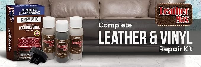 Leather Max Grey Mix Vinyl and Leather Repair Kit - Restorer of Your Furniture, Jacket, Sofa, Boat or Car Seat, Easy Instructions to Match Any Grey Color, Restore Any Material, Bonded, Italian