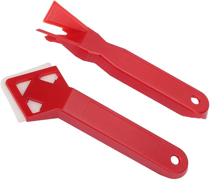 2Pcs Caulk Remover Tool Kit, Silicone Caulking Removal Tool, Caulk Tools with Antislip Handle, Caulking Scraper for Bathrooms, Kitchens, Balcony, Red