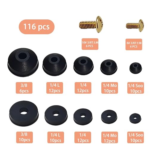 116 PCS Faucet Washers Assortment Kit, Flat & Beveled Rubber Faucet Washers, Brass Bibb Screws, Multi-Size Faucet Stem Washers, Outdoor Faucet Repair Kit