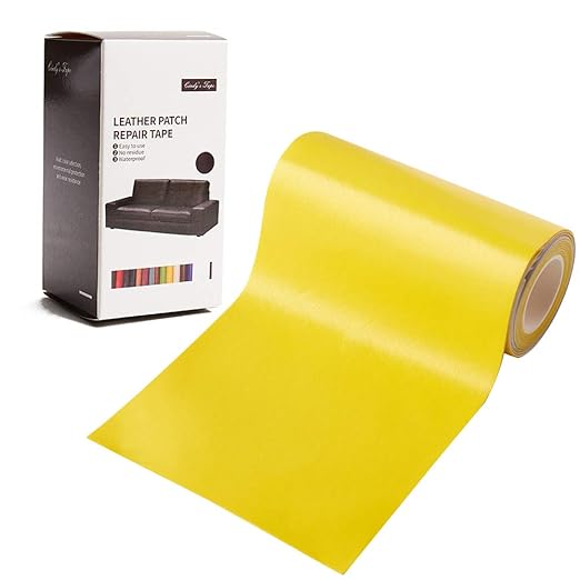Leather Repair Patch Tape Yellow 3 x 60 inch Self Adhesive Leather Repair Tape for Furniture, Car Seats, Couch, Sofa, Office Chair, Vinyl Repair Kit