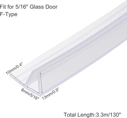 uxcell Shower Door Side Seal, F-Type Shower Door Sweep for 5/16" Glass 130" Long Silicone Frameless Glass Door Seal Strip, Stop Shower Leaks, Clear