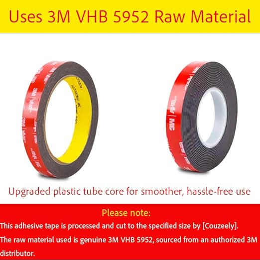 Double Sided Tape Heavy Duty, Waterproof Mounting Foam Tape, 16.5ft Length, 1.97in Width, High Temperature Resistant Adhesive Tape for Car, LED Strip Light, Office Decor, Uses VHB 5952 Raw Material