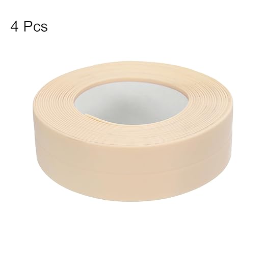 uxcell 4 Rolls Beige Caulk Sealant Strip Waterproof Self Adhesive 0.87"" x 10.5Ft Toilet Caulk Tape, Bathtub Caulk Sealing Strip for Kitchen Countertop, Sink, and Floor Edge Protector, 2.2cm