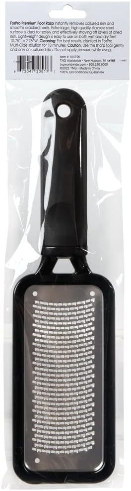 ForPro Professional Collection Premium Stainless Steel Foot Rasp, Colossal Foot File & Callus Remover, Instantly Removes Calluses & Smooths Cracked Heels, 10.75" L x 2.75" W, Black