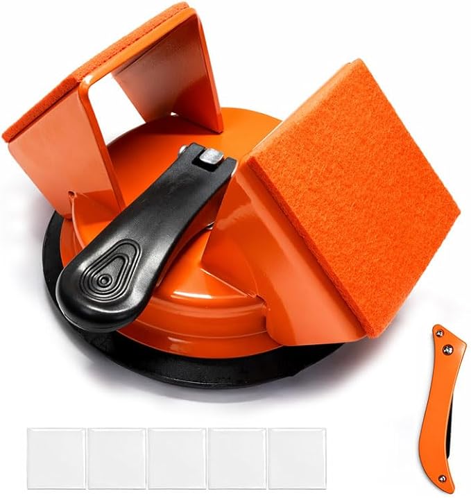 Floor Gap Fixer Tool, Heavy Duty Suction Cup Floor Gap Repair Tool for Vinyl Plank Laminate Flooring, 45° Striking Surface Plank Grabber with Gap Cutter, 5 Adhesive Pads Included, Orange