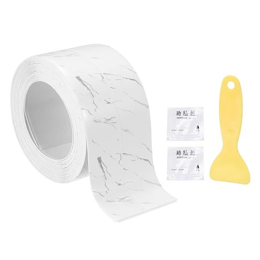 uxcell Caulk Tape Waterproof, 1.42 Inch x 10.5 ft Self-Adhesive Sealant Sealing Strip Caulking Sealant Tape PVC with Tool for Kitchen Sink Toilet Bathroom Bathtub Floor, Gray White