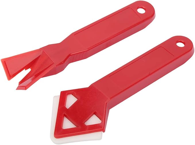 2Pcs Caulk Remover Tool Kit, Silicone Caulking Removal Tool, Caulk Tools with Antislip Handle, Caulking Scraper for Bathrooms, Kitchens, Balcony, Red