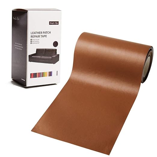 Leather Repair Patch Kit Reddish Brown 3 x 60 inch Leather Repair Tape Self Adhesive Patch for Furniture, Couch, Sofa, Car Seats, Computer Chair First Aid Vinyl Repair Kit