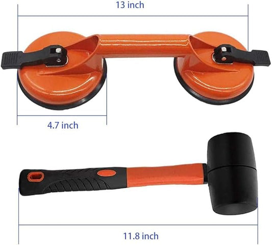Glass Lifting Suction Cups and Rubber Mallet Hammer for loor Gap Fixer Tool for Laminate Floor Gap Repair (Black)