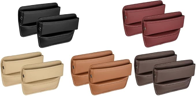 Riloer Car Organizers for Gap Leather Waterproof Car Seat Gap Fillers for Cars, Suvs, Trucks, Front Seat Gap Fillers for Phones, Keys, Cards, Glasses, Brown
